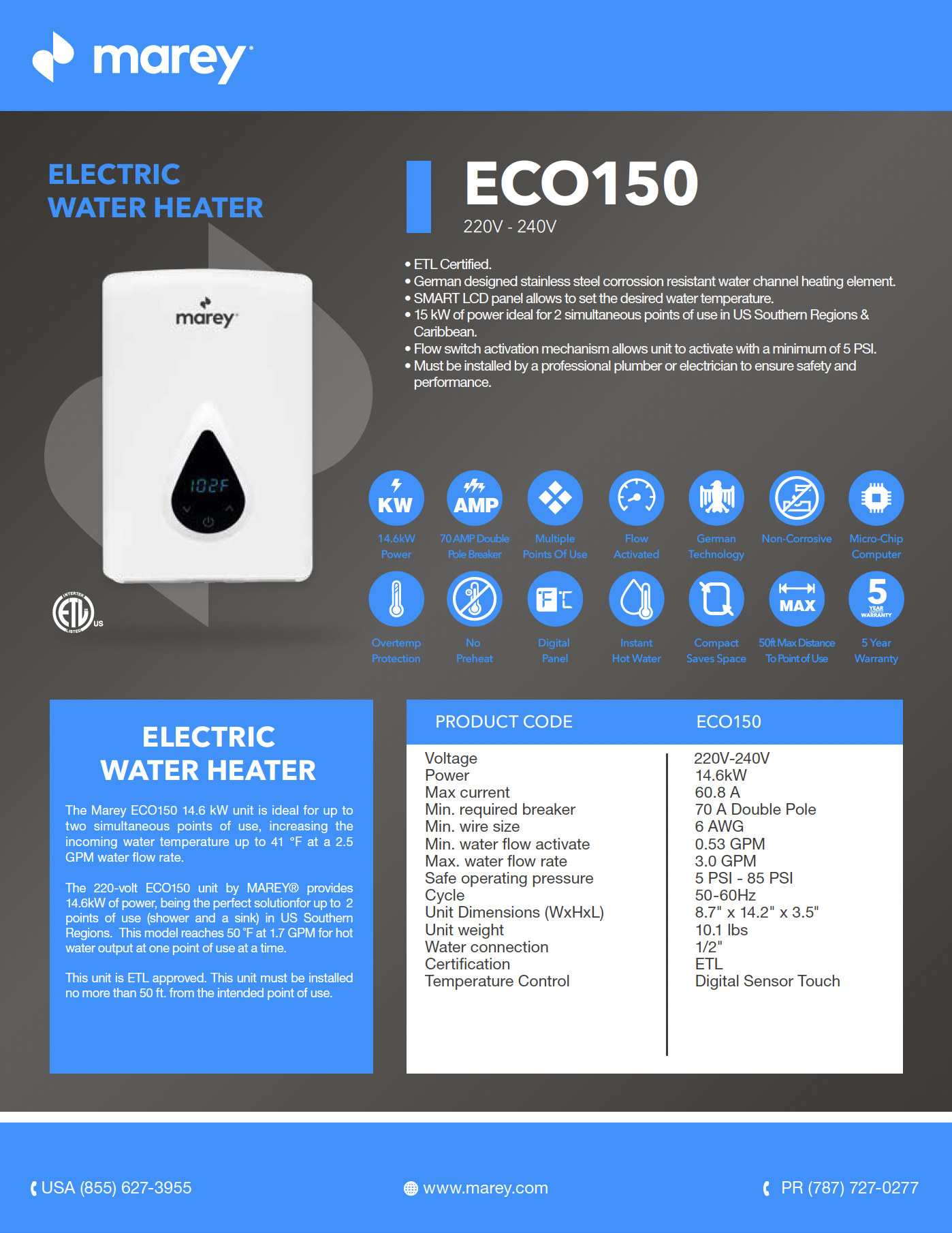 Calentador de Agua Instantáneo ECO-LS150 15KW